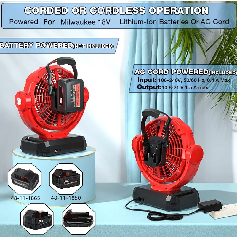 Power Tools In Construction - Akku-Ventilator für Milwaukee, 18 V Li-Ionen-Akku,