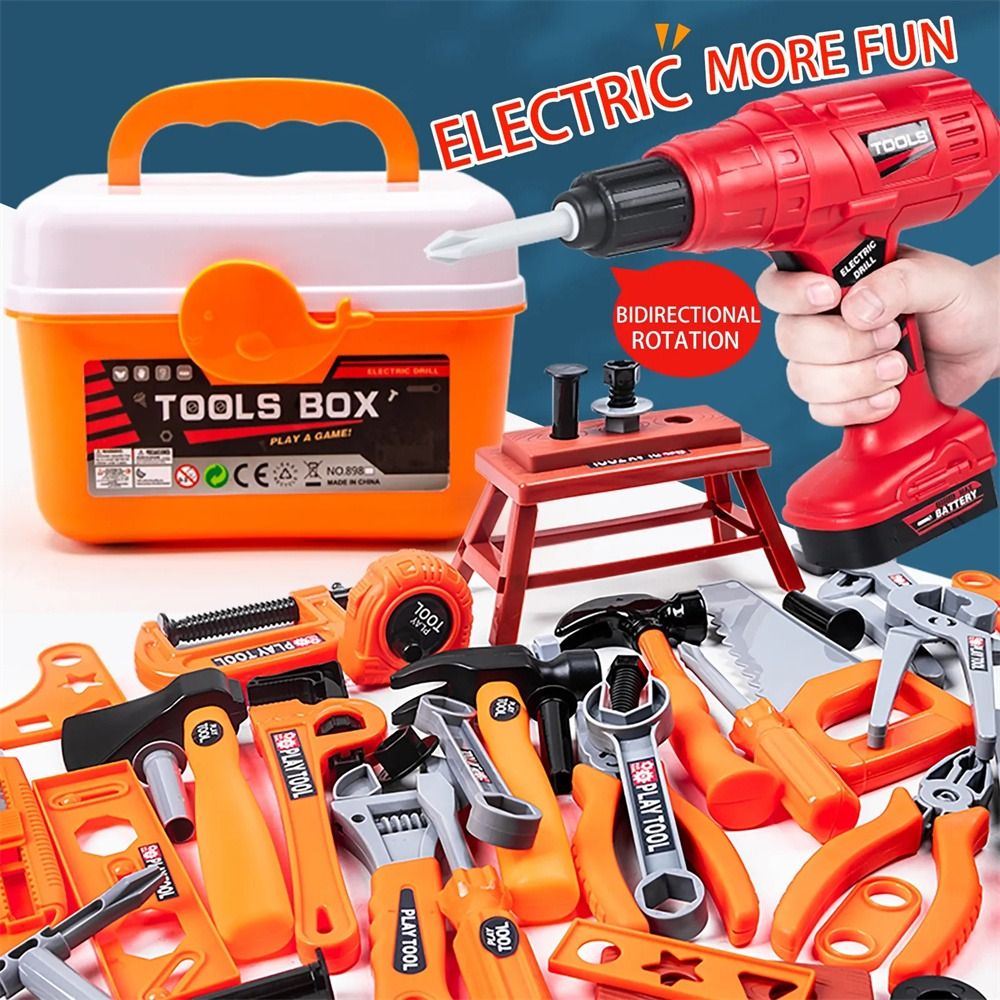 Power Tools In Construction - Elektrisches Spielzeug-Bohrset Reparaturwerkzeuge Spielzeug-Elektrowerkzeuge Konstruktionssimulation Kinder-Werkzeugkasten